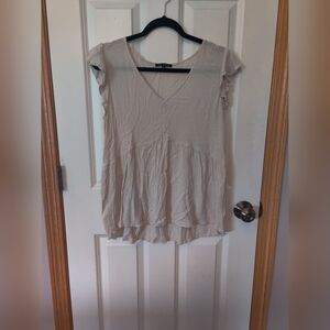 Women's Cream V-Neck Ruffle Sleeve Top